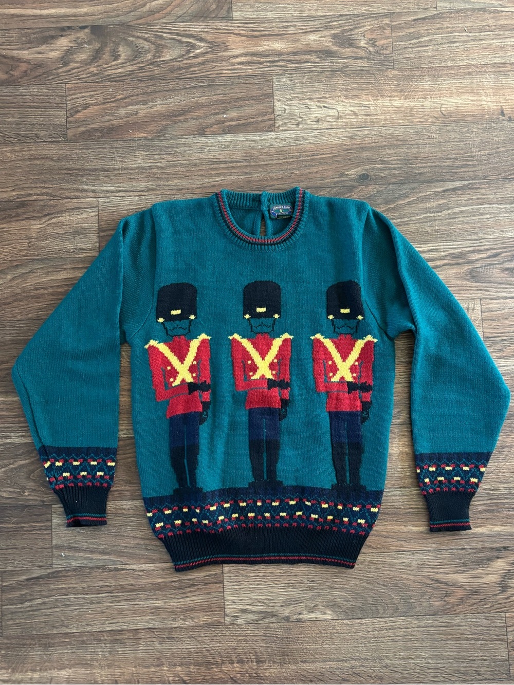 VTG Charter Club Jane Justin Toy Soldier Wool Blend Knit Sweater Green Keyhole S - Picture 5 of 16